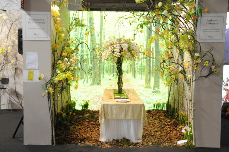 Wedding floral decoration in a restaurant in the forest